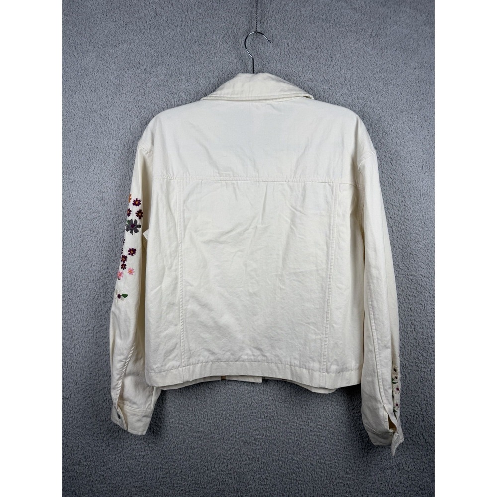 Dolan Women's Floral Embroidered Cream Cotton Trucker Jacket Sz L - Picture 10 of 12